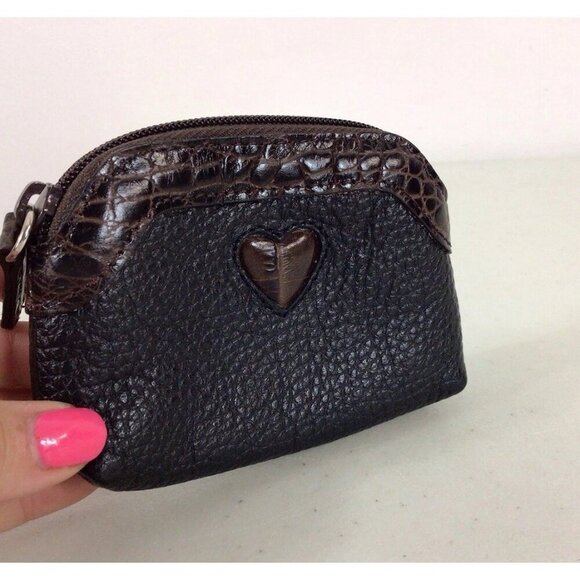 Brighton Leather Coin Purse Brown Croc Trim and Heart - Picture 3 of 6